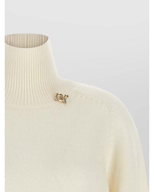 Fabiana Filippi Natural Sweater Featuring Pin And Ribbed Turtleneck