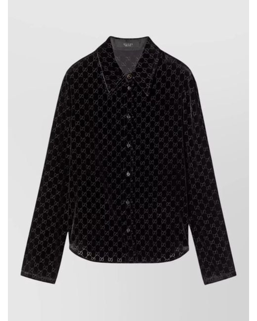 Gucci Black Velvet Logo-Print Shirt for men
