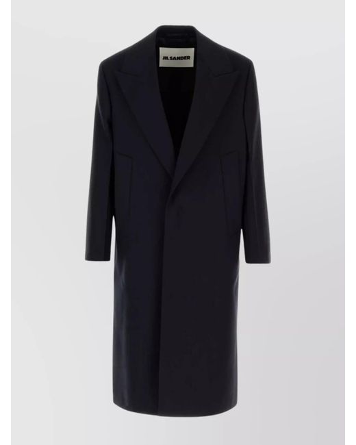 Jil Sander Blue Wool Coat With Front Pockets And Long Length for men