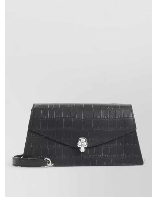 McQueen Gray Skull Mini Leather Clutch Bag