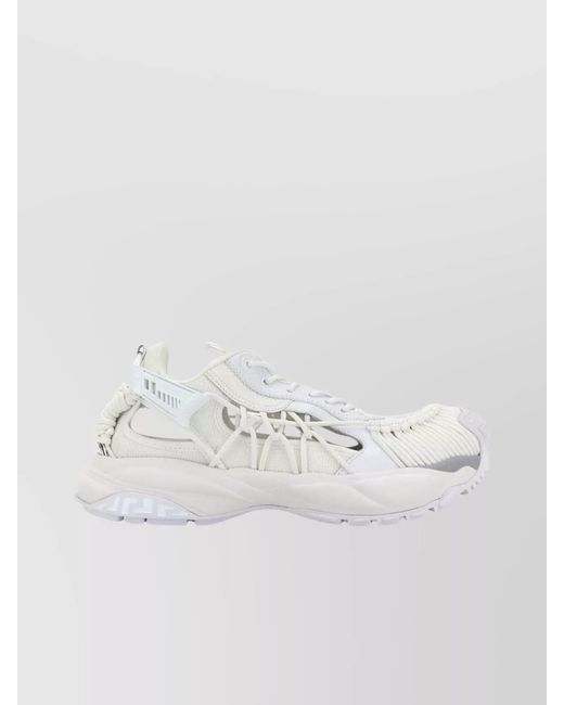 Versace White Leather And Fabric Low-Top Sneakers for men