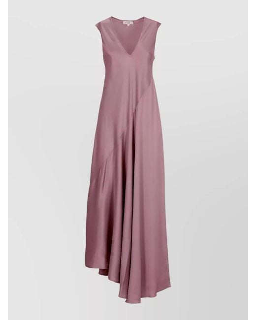 Antonelli Purple Silk V-Neck Sleeveless Flared Maxi Dress