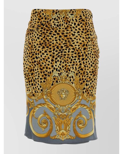 Versace Multicolor Printed Draped Midi Skirt