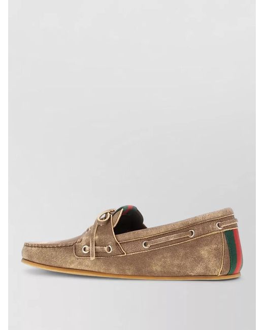 Gucci Brown Leather Loafers Moc Toe Rubber Sole Lace for men