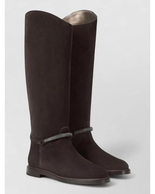 Brunello Cucinelli Black Knee High Boots Buckle Detail Style