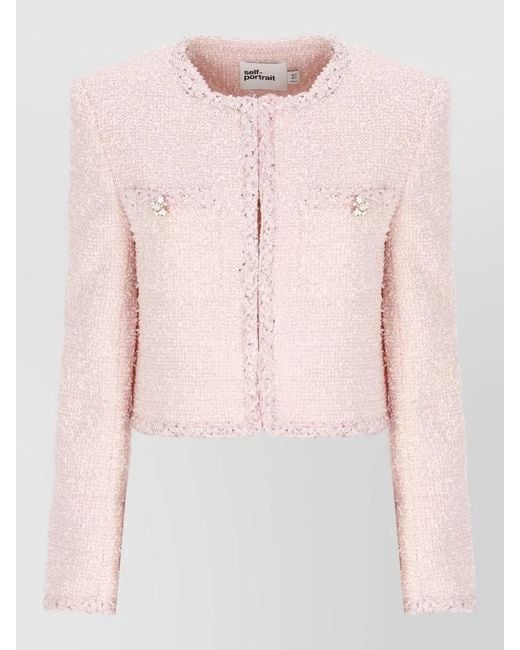 Self-Portrait Pink Cropped Lurex Jacket Bow Detail