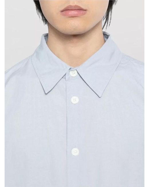 Our Legacy Blue Shirt Regular Fit Curved Hem Long Sleeves for men