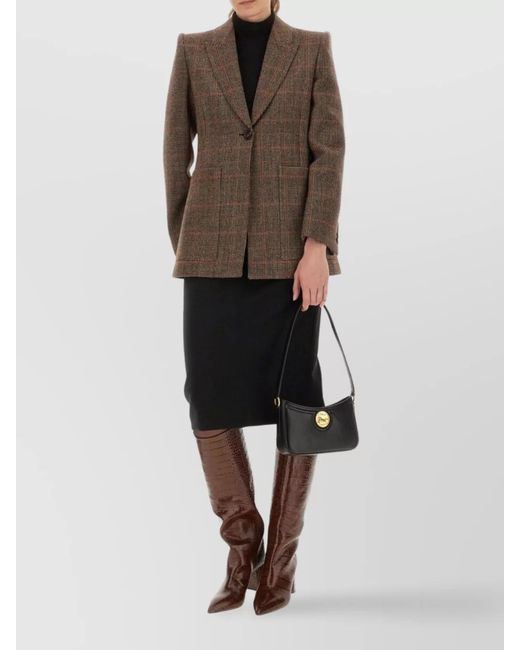 Chloé Brown Wool Slim-Fit Checked Blazer