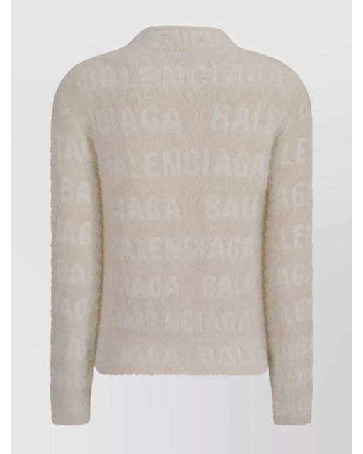 Balenciaga White Furry Logo-Embroidered Knit Sweater