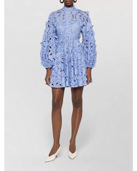 Zimmermann Blue Patience Long Sleeve Lace Belted Mini Dress