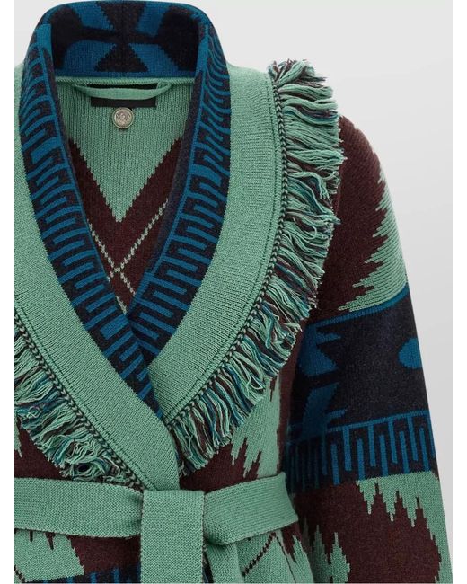 Alanui Green Cashmere Fringed Belted Oversized Cardigan