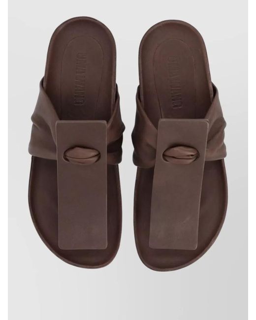 Uma Wang Brown Flat Slide Sandals Open Square Toe Strap
