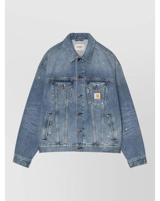 Carhartt Blue Denim Cotton Jacket Point Collar Long Sleeves for men