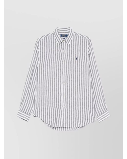 Ralph Lauren White Striped Logo Shirt Button-Down Collar for men