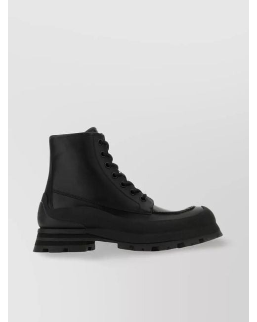 McQueen Black Leather Lace-Up Ankle Boots for men