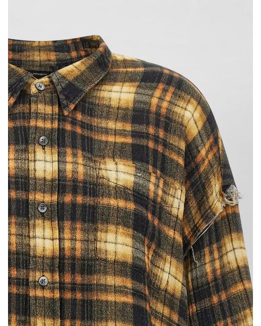 R13 Multicolor Oversized Plaid Shirt Distressed Hem