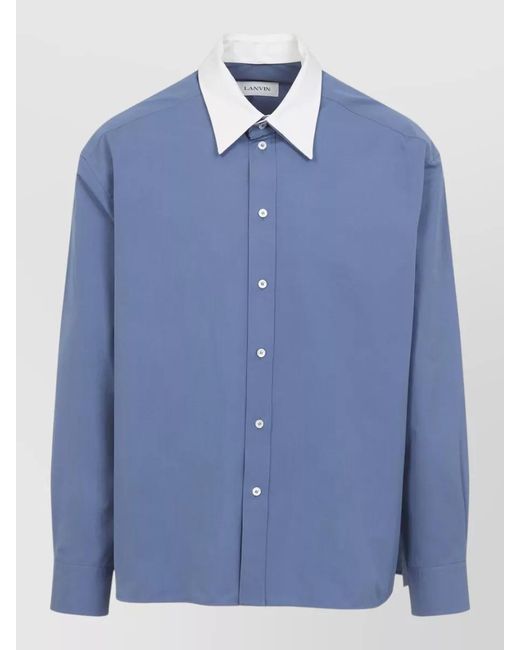 Lanvin Blue Loose Fit Shirt Contrasting Collar Cuffs for men