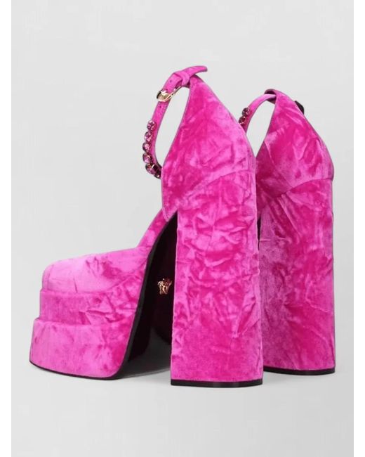 Versace Pink Velvet Platform Sandals