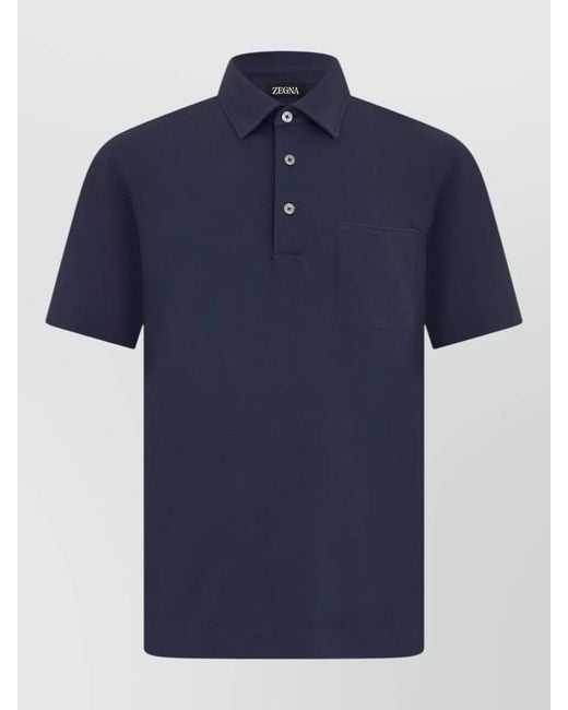 Zegna Blue Polo Shirt Chest Pocket Casual Style for men