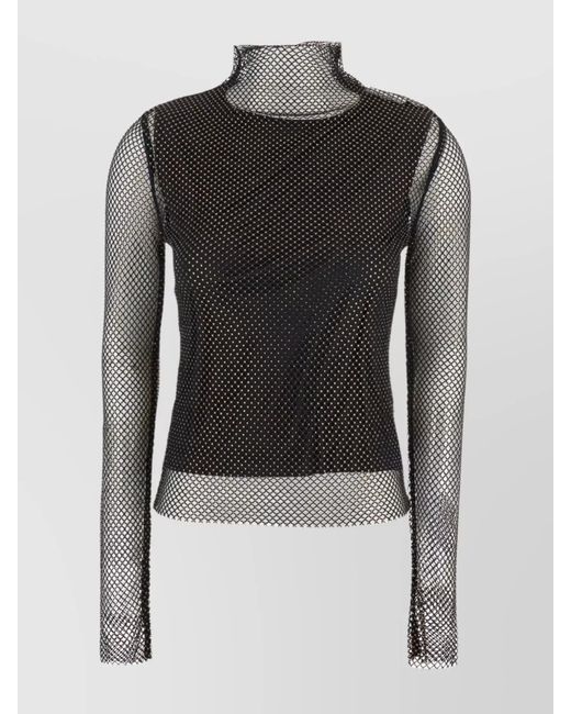 Sportmax Black Sheer Mesh Overlay Crewneck Knitwear