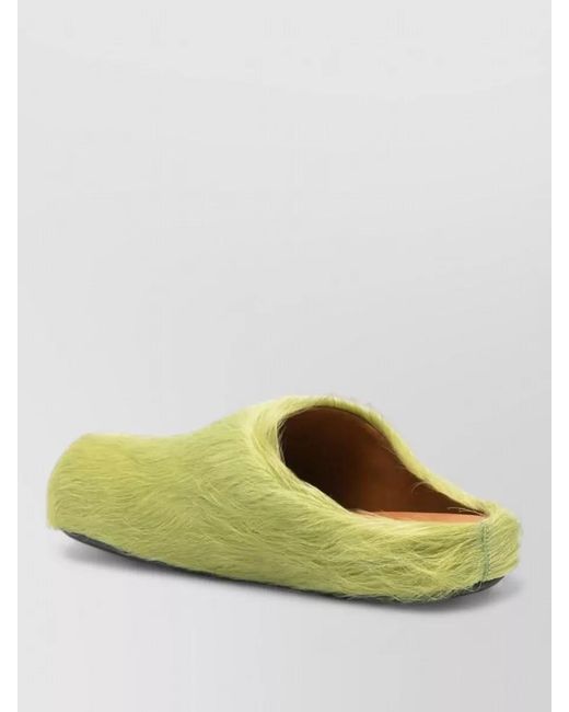 Marni Yellow Fur Detail Flat Footbed Mules Sandals