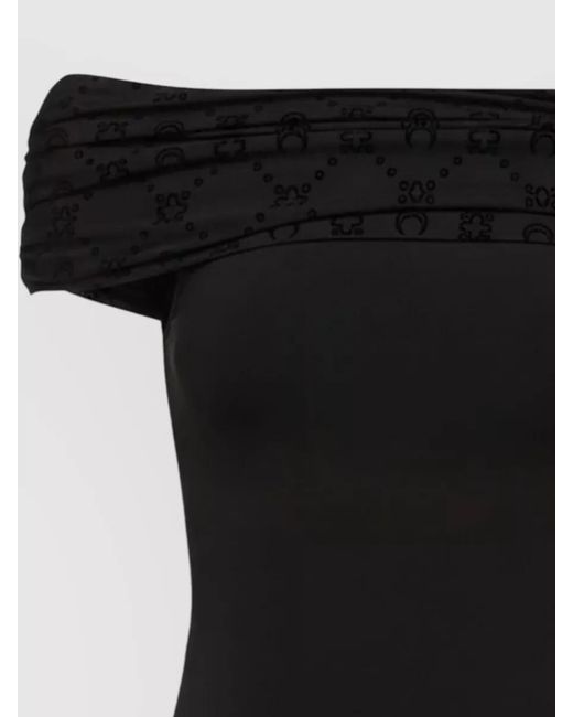 MARINE SERRE Black Off Shoulder Draped Sleeveless Top