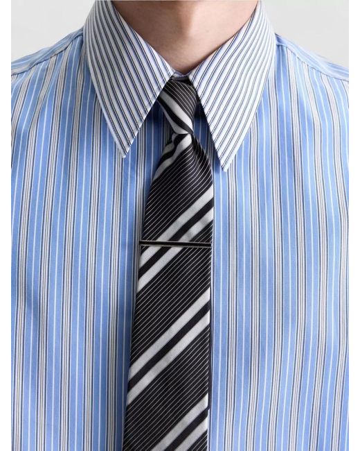 Saint Laurent White Silk Jacquard Striped Tie