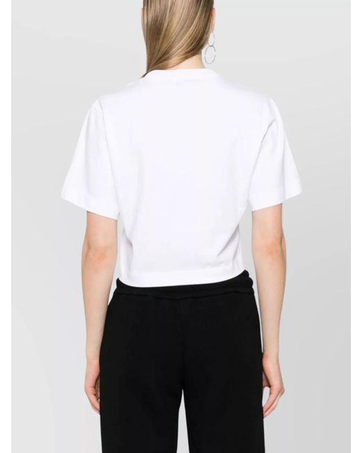 Off-White c/o Virgil Abloh White Cotton Logo Print Cropped T-Shirt