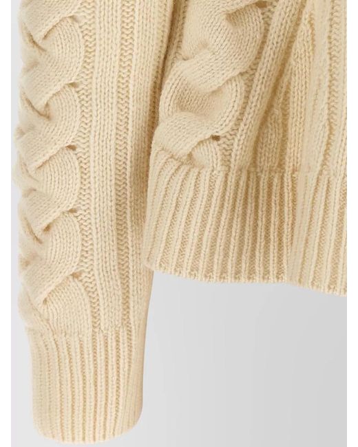McQueen Natural Peplum Cable Knit Crew Neck Sweater