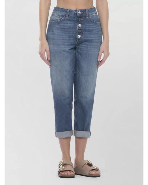 Dondup Blue Straight Leg Cotton Jeans Rolled Cuffs