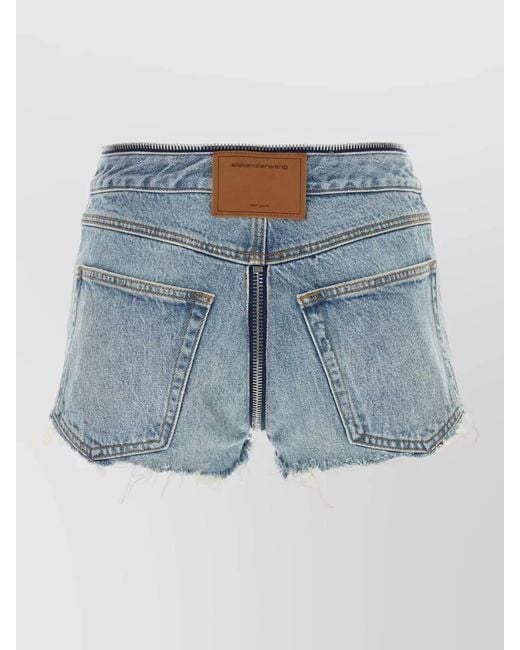 Alexander Wang Blue Denim Shorts Frayed Hem Back Pockets