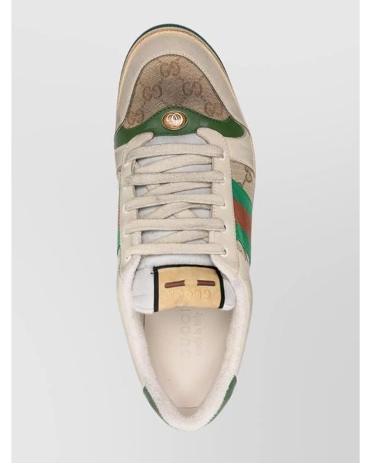 Gucci Green Distressed Vintage Web Leather Sneakers for men