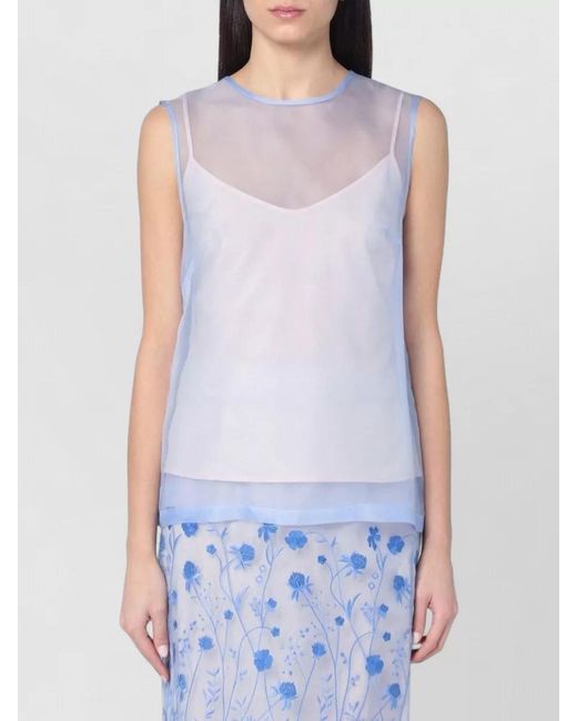 P.A.R.O.S.H. White Floral Embroidery Sleeveless Top Sheer Layers