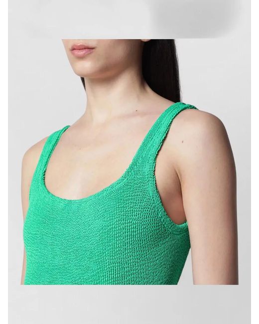 Hunza G Green Scoop Neck Sleeveless Textured Beachwear One Piece