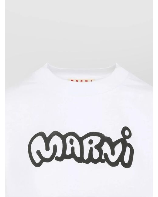 Marni White Cropped Cotton Logo T-Shirt
