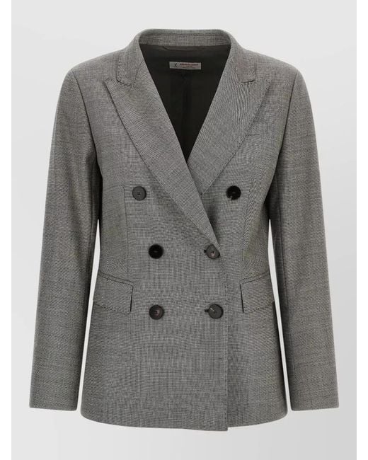 Alberto Biani Gray Double Breasted Blazer Houndstooth Tailored Fit