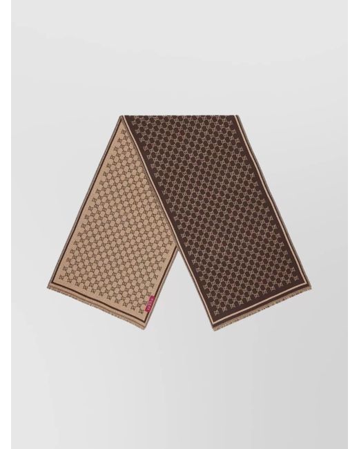 Gucci Brown Wool Scarf Fringed Edges for men