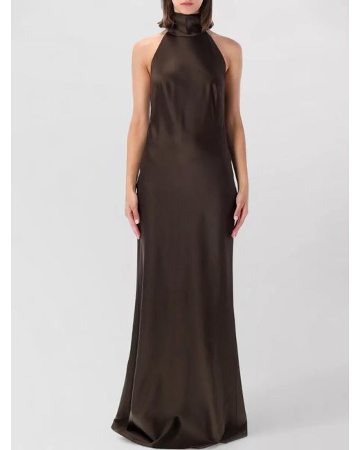 Ralph Lauren Brown Satin Halter Column Evening Dress Open Back