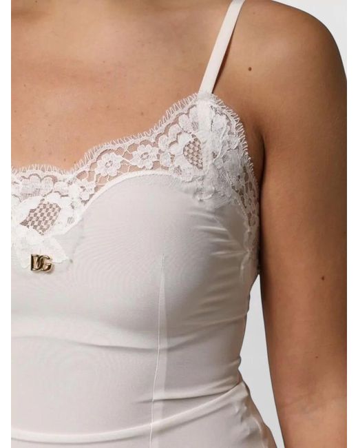 Dolce & Gabbana White Silk Lace Midi Slip Dress