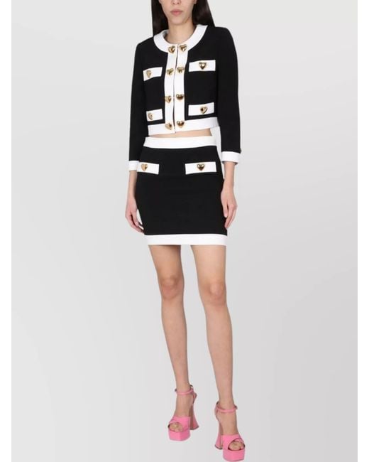 Moschino Black Cropped Jacket Heart Buttons