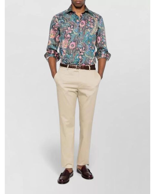 Etro Natural Roma Cotton Trousers Straight Leg Design for men