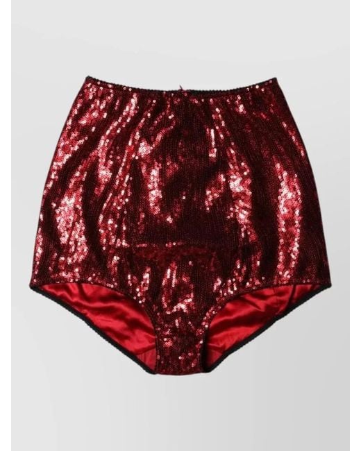 Dolce & Gabbana Red Sequin High Waist Girdle Underwear Shorts