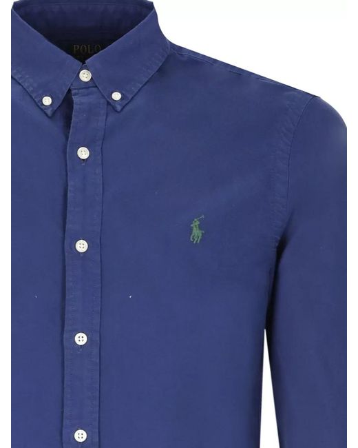 Ralph Lauren Blue Cotton Polo Shirt Button Down Collar for men