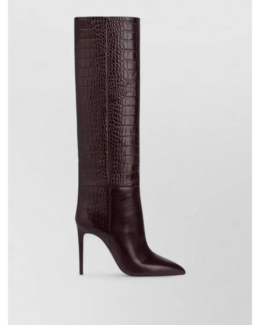 Paris Texas Brown Knee High Stiletto Boot Crocodile Embossed Leather