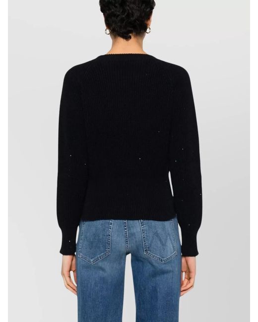 Fabiana Filippi Black Ribbed Cotton Linen Crewneck Jumper
