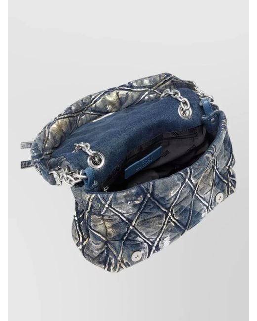 DIESEL Blue Quilted Shoulder Clutch Bag Chain Strap