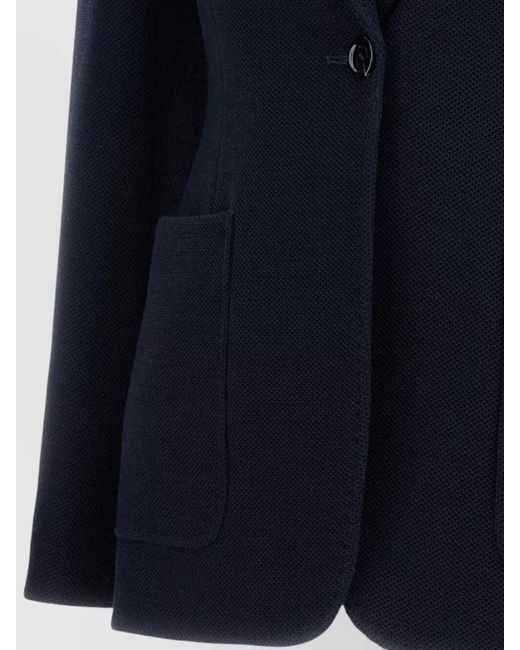 Max Mara Blue Tailored Jacket Notched Lapels Patch Pockets Cuffs