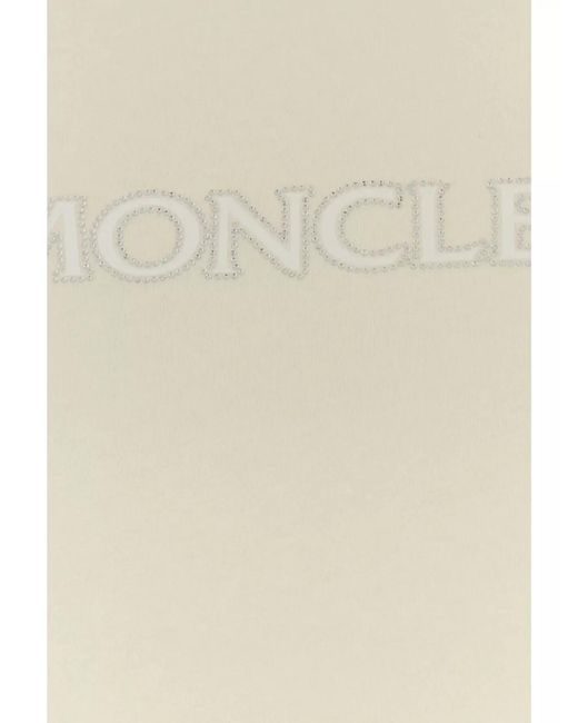 Moncler White Cotton Ribbed Crew Neck Crystal Embellished Logo Patch Short Sleeve T-Shirt