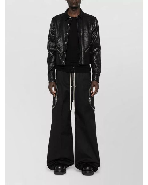 Rick Owens Black Alice Tour Shirt Jacket Straight Collar Zip Pockets for men