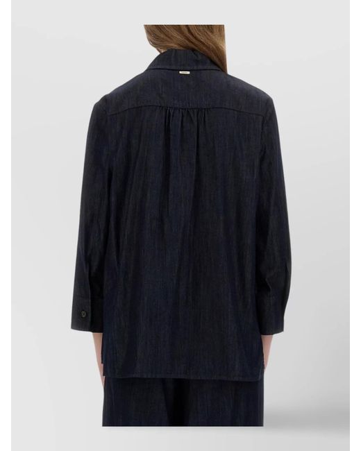 Max Mara Blue Cotton Regular-Fit Shirt